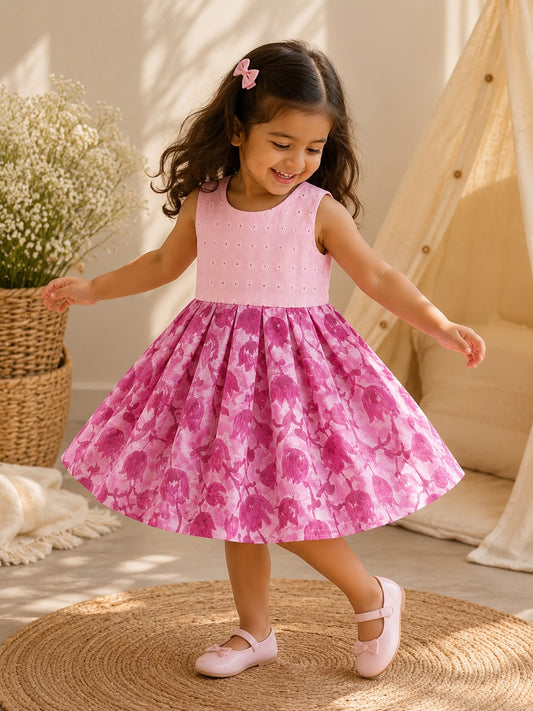 Blush Bloom Cotton Fit & Flare Dress for Girls