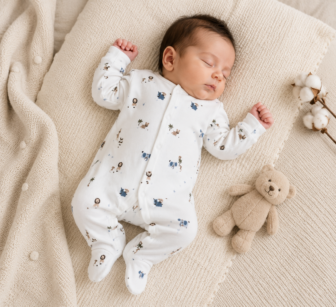 Safari Snuggles Cotton Sleepsuit