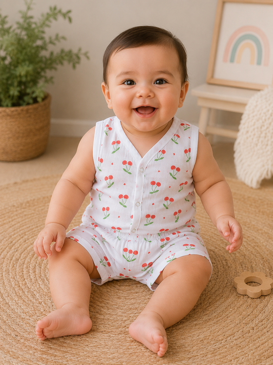 Cherry Bloom Muslin Shorts Set