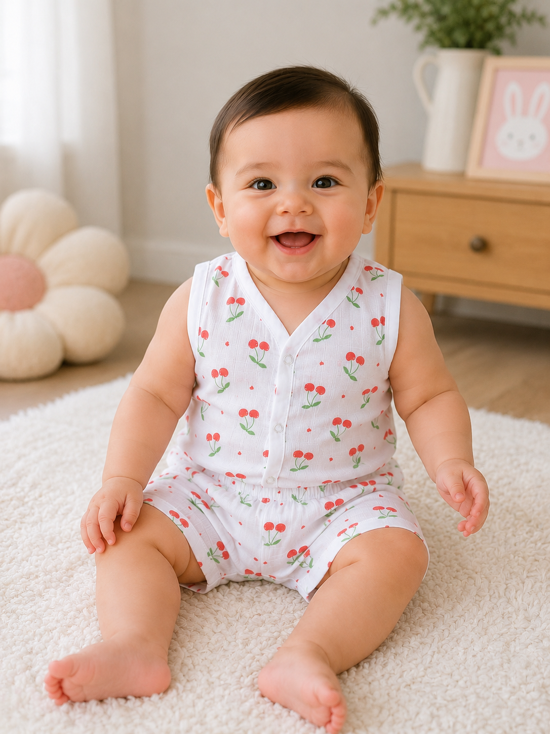 Cherry Bloom Muslin Shorts Set
