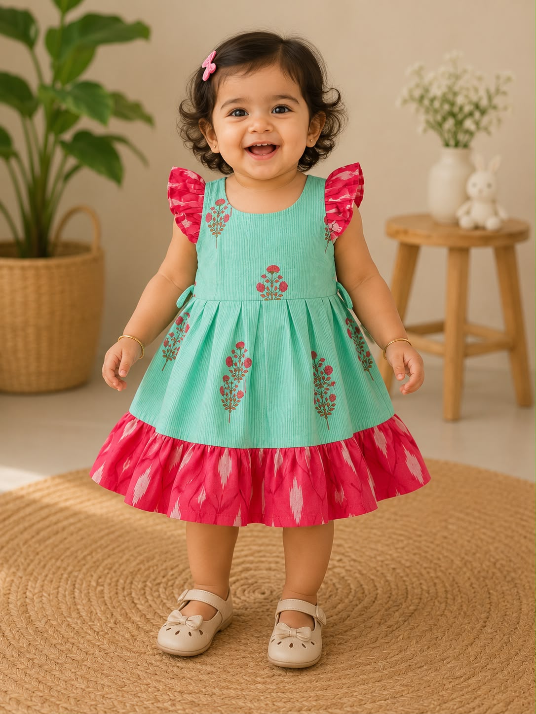 Aqua Blossom Ruffle Frock