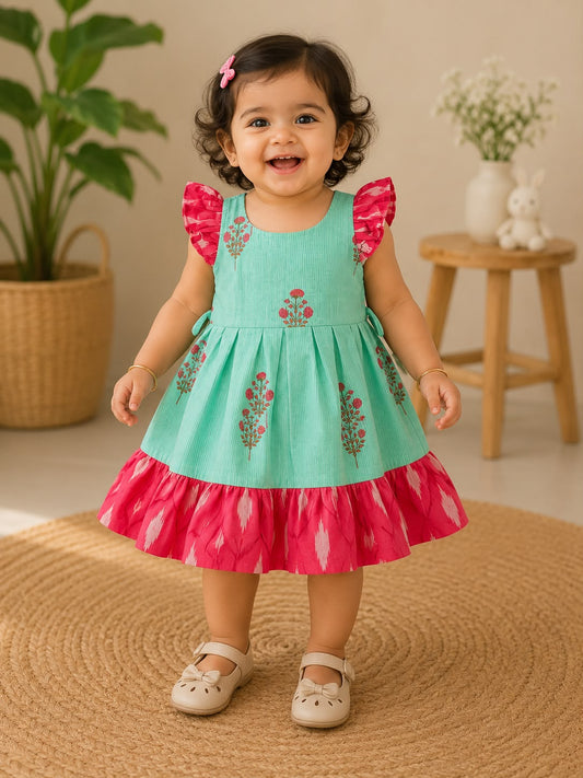 Aqua Blossom Ruffle Frock