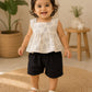 Breakfast Print Cotton Peplum Top & Black Shorts Co-ord Set