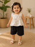 Breakfast Print Cotton Peplum Top & Black Shorts Co-ord Set