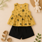 Mustard Floral Peplum Top & Black Shorts Co-ord Set for Girls