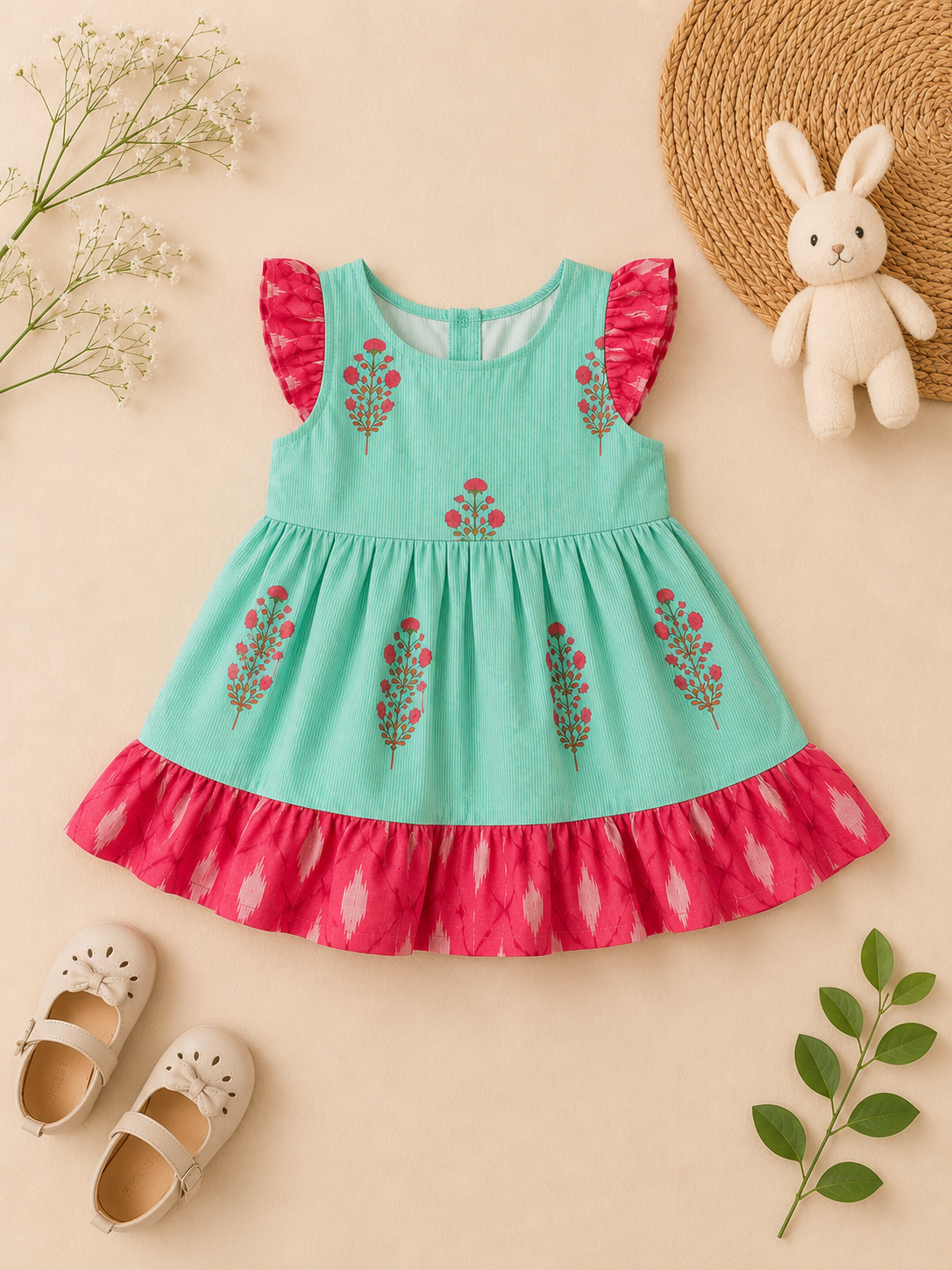 Aqua Blossom Ruffle Frock
