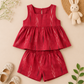 Crimson Ikat Peplum Top & Shorts Co-ord Set for Baby Girls