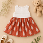 Ivory Embroidered Bodice & Rust Tree Print Cotton Dress for Girls