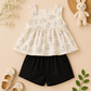 Breakfast Print Cotton Peplum Top & Black Shorts Co-ord Set