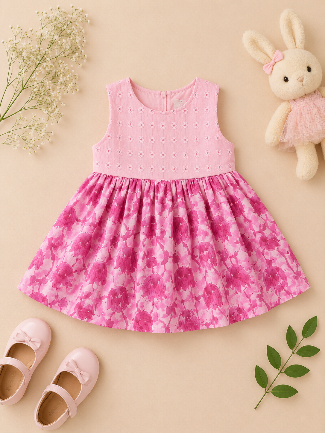 Blush Bloom Cotton Fit & Flare Dress for Girls