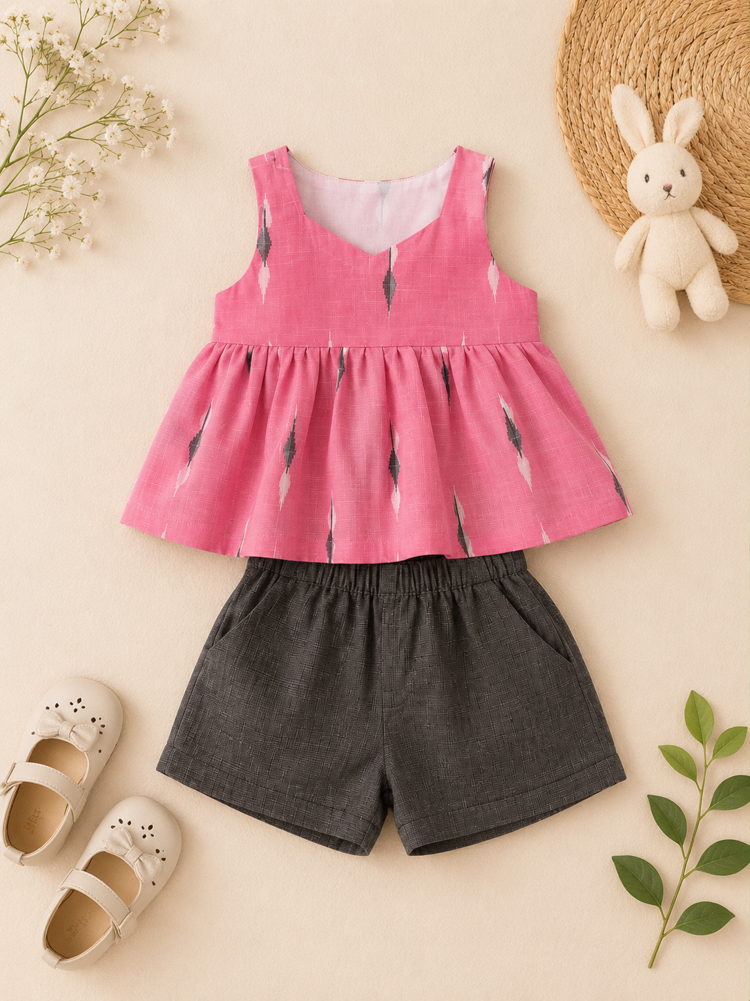 Rosy Ikat Peplum Co-ord Set