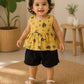 Mustard Floral Peplum Top & Black Shorts Co-ord Set for Girls